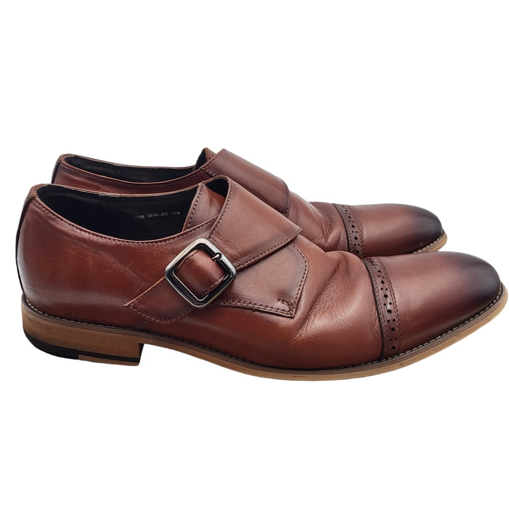 Stacy Adams Monk Strap Shoes Mens Sz 11 M Brown Leather Cap Toe